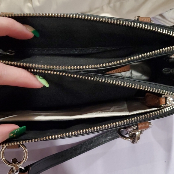 Coach Black Leather Satchel with Brown Handles and White Piping - Picture 4 of 4